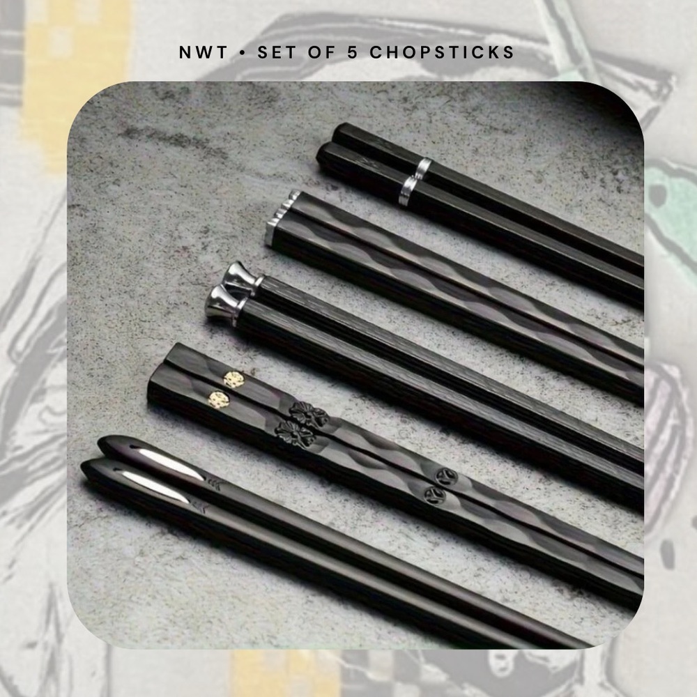 🍭 3/$15 🆕 🎉 set of 5 elegant black jewel stone chopsticks